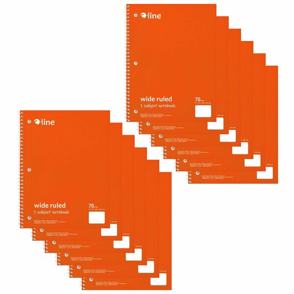 C-Line Products One-Subject Notebook, 70 Page, Wide Ruled, Orange, 12PK 22042